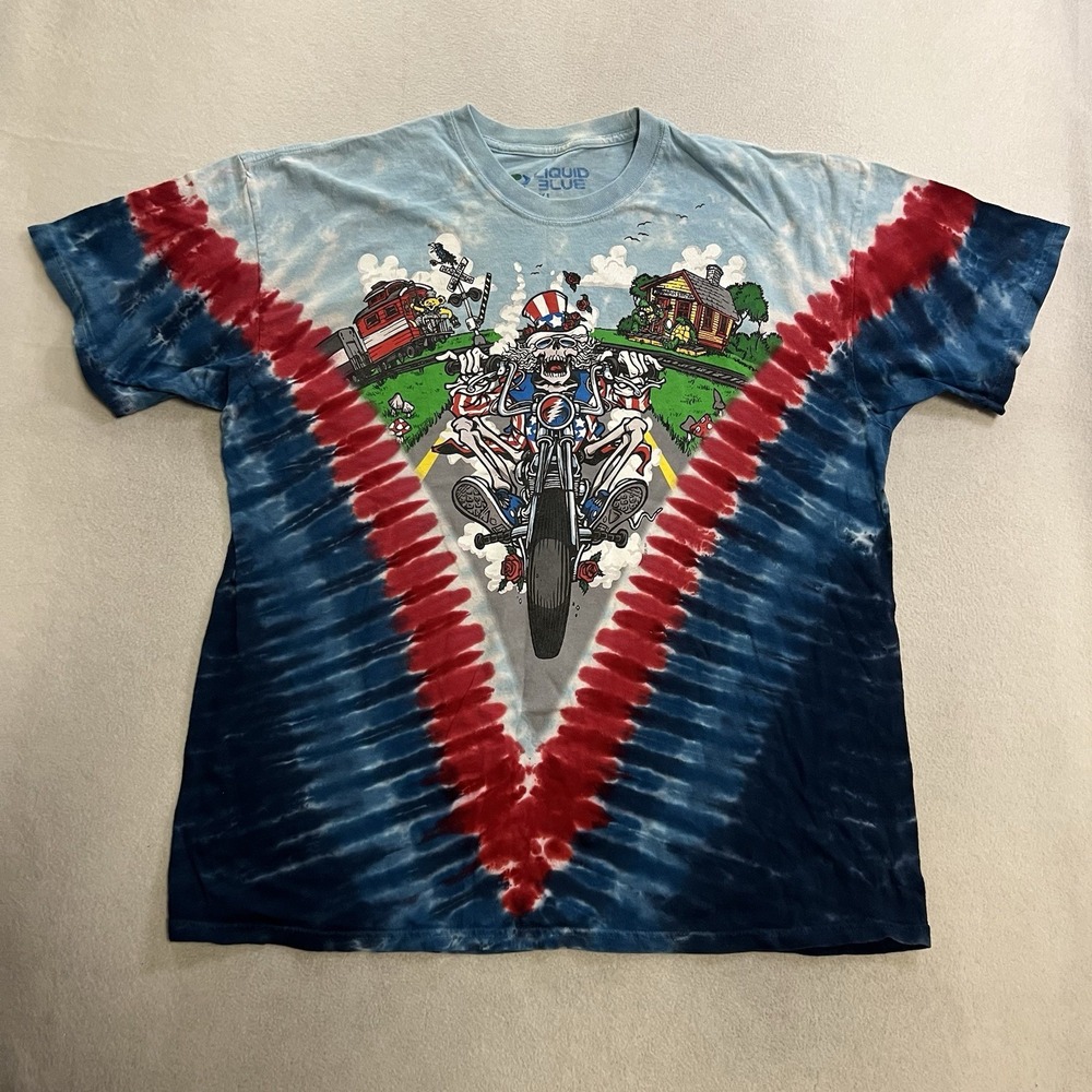 Liquid Blue Grateful Dead Head Crossing Shirt 2XL Patriotic Biker Tie Dye 2011